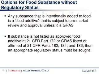 Options for Food Substance without Regulatory Status