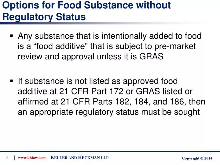 options for food substance without regulatory status