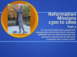 Reformation Missions 1500 to 1800 Part 2