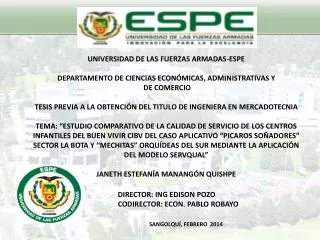 UNIVERSIDAD DE LAS FUERZAS ARMADAS-ESPE DEPARTAMENTO DE CIENCIAS ECONÓMICAS, ADMINISTRATIVAS Y