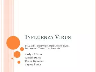 Influenza Virus PHA 5601: Pediatric Ambulatory Care Dr. Angela Thornton, PharmD