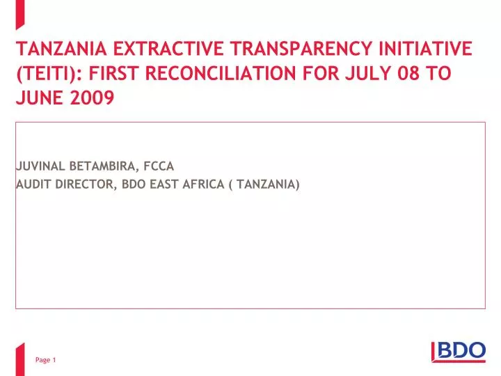 tanzania extractive transparency initiative teiti first reconciliation for july 08 to june 2009