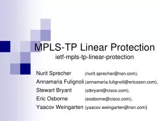 MPLS-TP Linear Protection ietf-mpls-tp-linear-protection