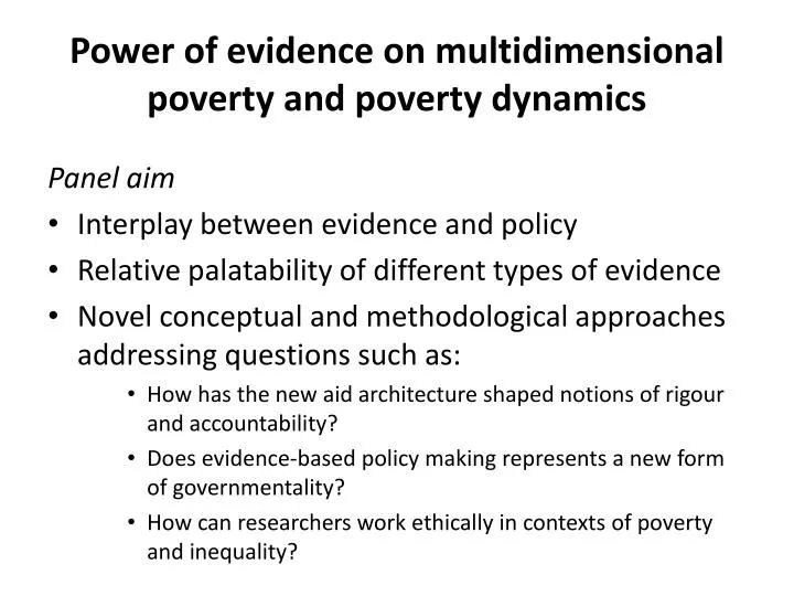 p ower of evidence on multidimensional poverty and poverty dynamics