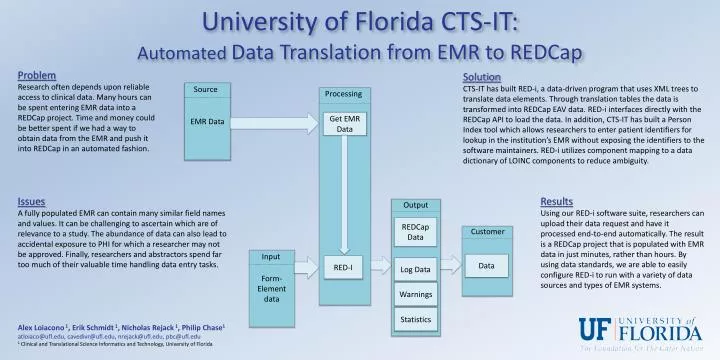 university of florida cts it automated data translation from emr to redcap