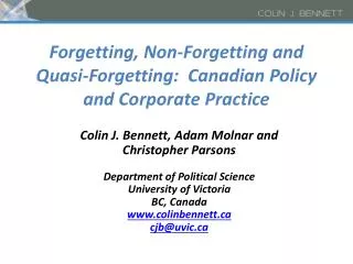 Forgetting, Non-Forgetting and Quasi-Forgetting: Canadian Policy and Corporate Practice