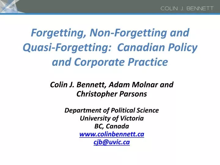 forgetting non forgetting and quasi forgetting canadian policy and corporate practice