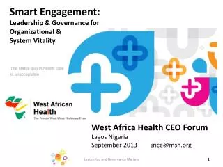 West Africa Health CEO Forum Lagos Nigeria September 2013 jrice@msh.org