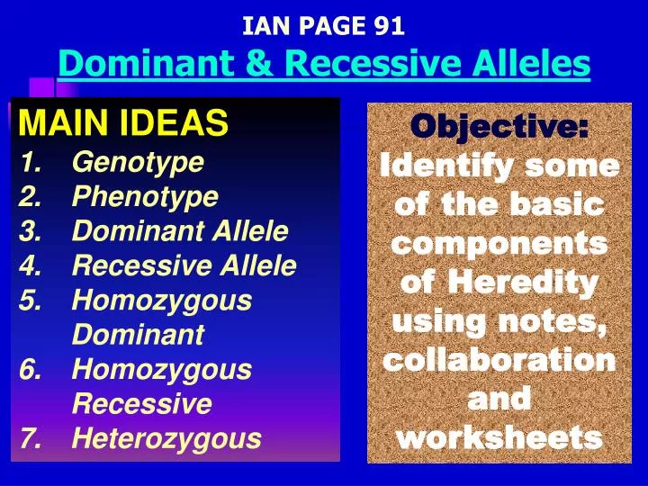 ian page 91 dominant recessive alleles