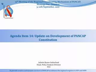 15 th Meeting of the Regional Coordinating Mechanism of PANCAP, Montego Bay , Jamaica