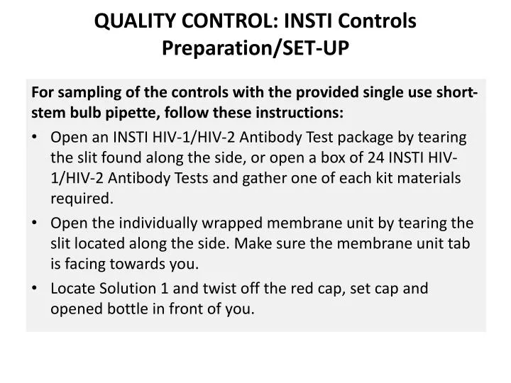 quality control insti controls preparation set up