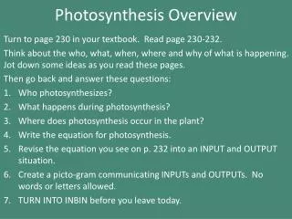 Photosynthesis Overview