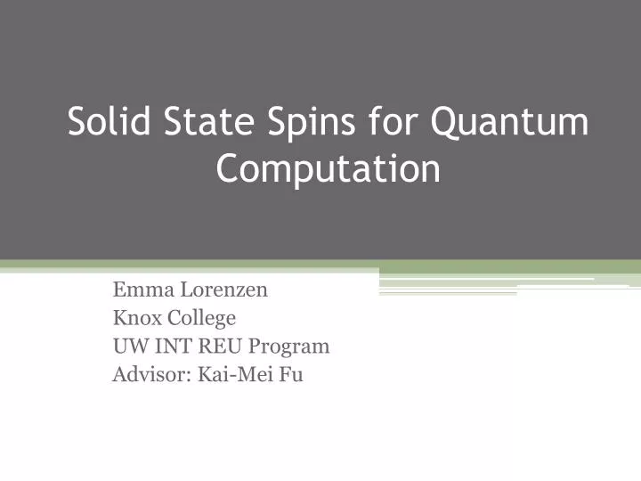 solid state spins for quantum computation