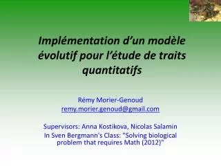 impl mentation d un mod le volutif pour l tude de traits quantitatifs