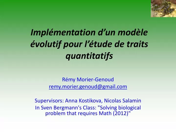 impl mentation d un mod le volutif pour l tude de traits quantitatifs