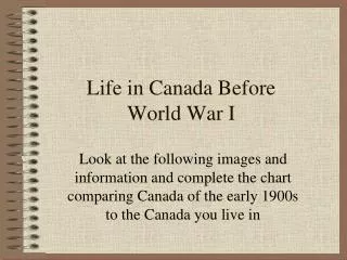 Life in Canada Before World War I