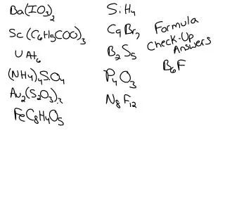 6. HAt hydroastatic acid 7. C6H5COOH benzoic acid 8. Hg2(IO)2 mercury I hypoiodite