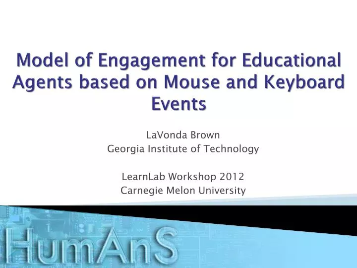 model of engagement for educational agents based on mouse and keyboard events