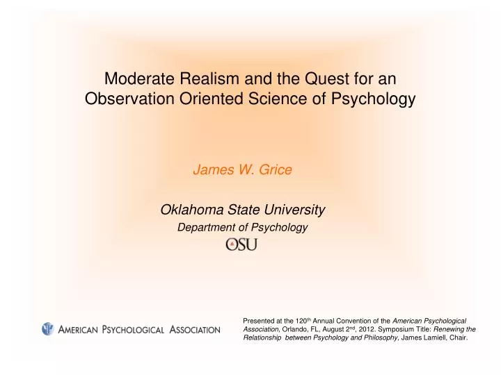 moderate realism and the quest for an o bservation oriented science of psychology