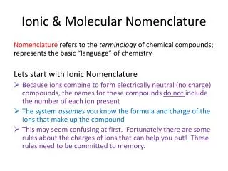 Ionic &amp; Molecular Nomenclature