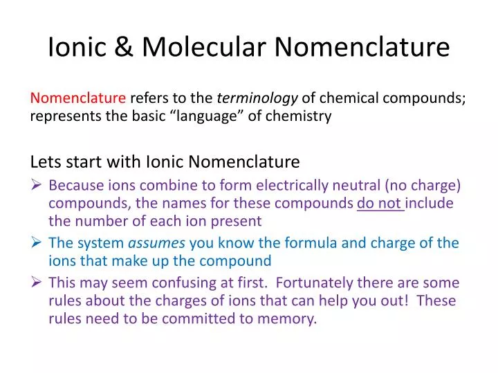 ionic molecular nomenclature