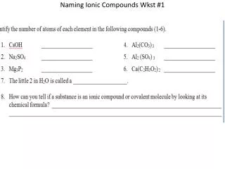 Naming Ionic Compounds Wkst #1