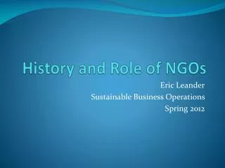 History and Role of NGOs