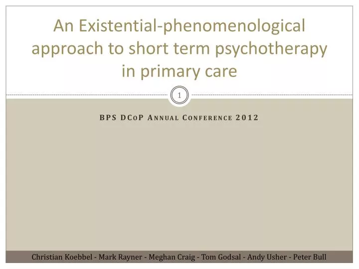 an existential phenomenological approach to short term psychotherapy in primary care