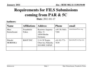 Requirements for FILS Submissions coming from PAR &amp; 5C