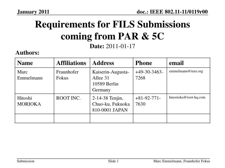 requirements for fils submissions coming from par 5c