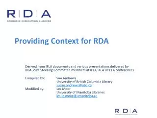 Providing Context for RDA