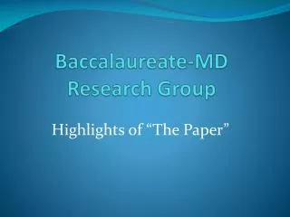Baccalaureate-MD Research Group