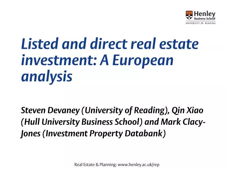 listed and direct real estate investment a european analysis