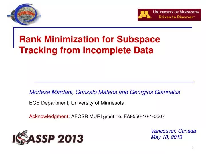 rank minimization for subspace tracking from incomplete data