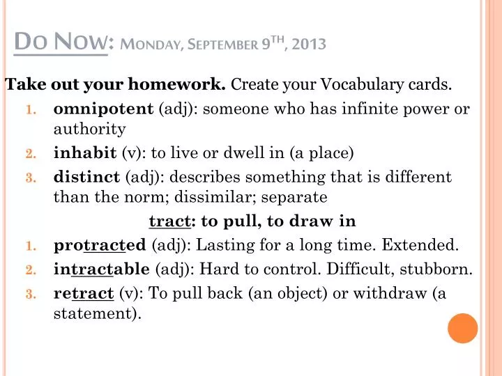 do now monday september 9 th 2013