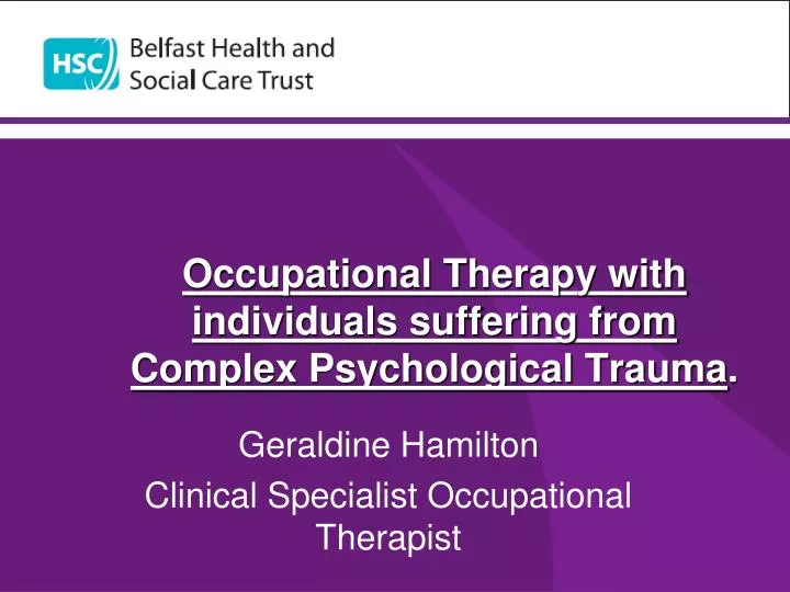 occupational therapy with individuals suffering from complex psychological trauma