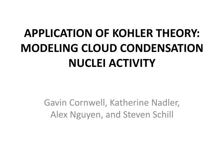 application of kohler theory modeling cloud condensation nuclei activity