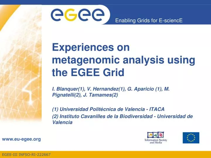 experiences on metagenomic analysis using the egee grid
