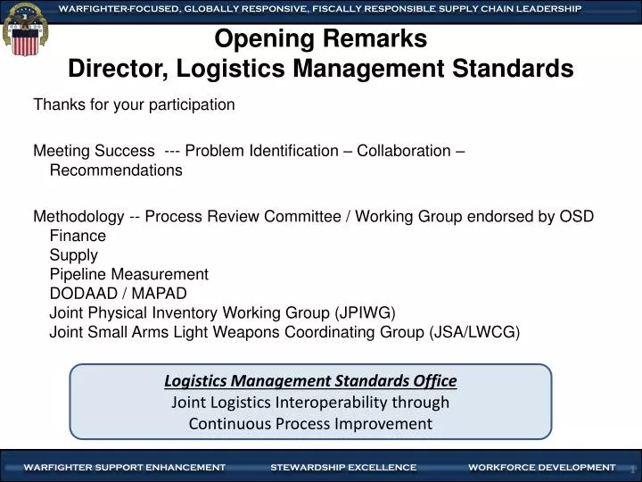 opening remarks director logistics management standards