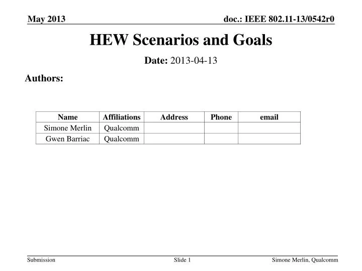 hew scenarios and goals