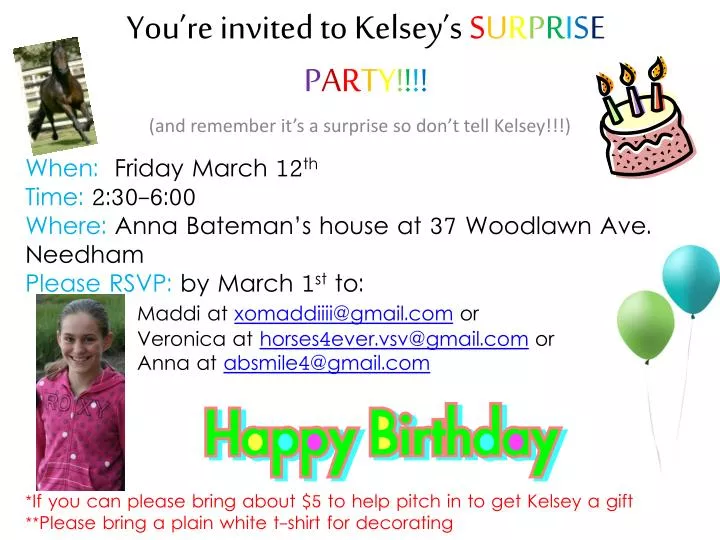 you re invited to kelsey s s u r p r i s e p a r t y