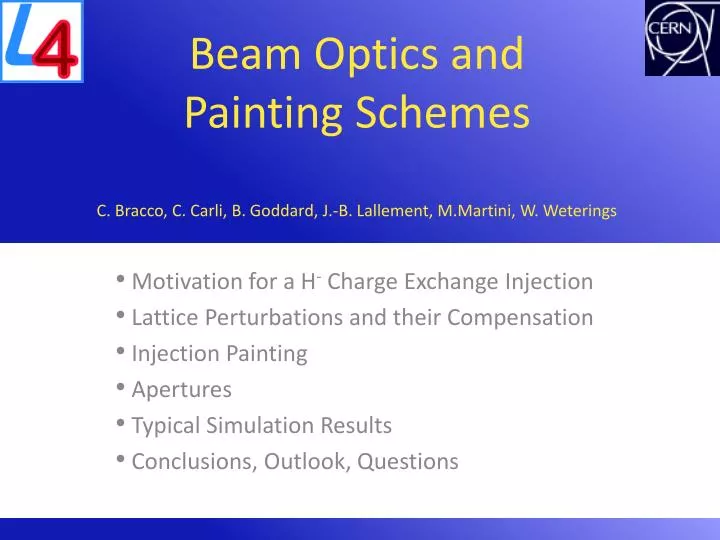 beam optics and painting schemes c bracco c carli b goddard j b lallement m martini w weterings