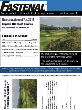 You’re invited to Fastenal’s Cost Savings Seminar &amp; Golf Tournament