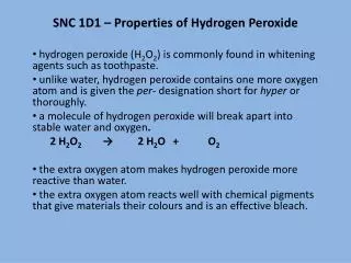 SNC 1D1 – Properties of Hydrogen Peroxide