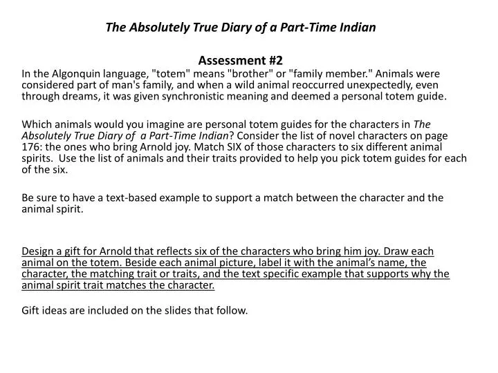 the absolutely true diary of a part time indian assessment 2