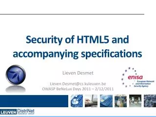 Security of HTML5 and accompanying specifications