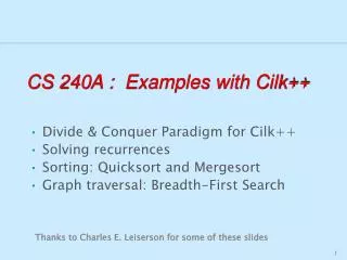 CS 240A : Examples with Cilk++