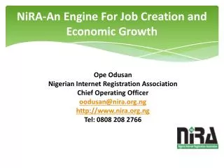 NiRA-An Engine For Job Creation and Economic Growth