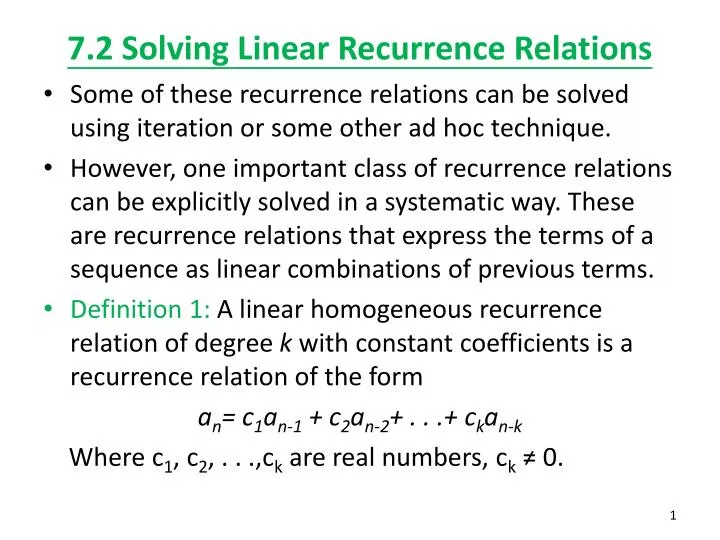 7 2 solving linear recurrence relations
