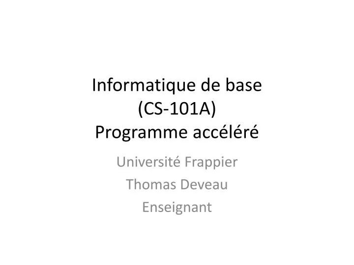 informatique de base cs 101a programme acc l r